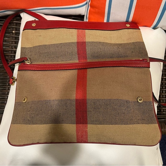 Burberry Beige/Red House Check Canvas and Leather Fold Over Crossbody Bag - Picture 6 of 13